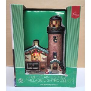 Home Elements Porcelain Lighted Village Lighthouse w/Window Scene Christmas